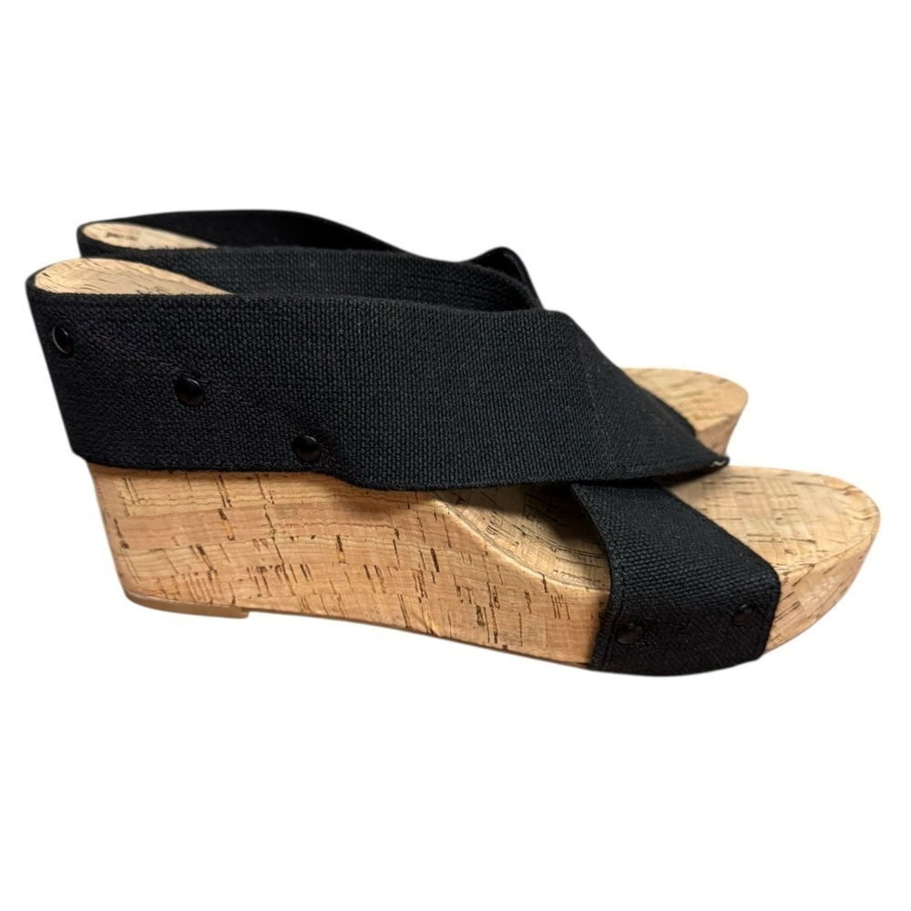 Lucky Brand Black Wedge Cork Sandals 9M